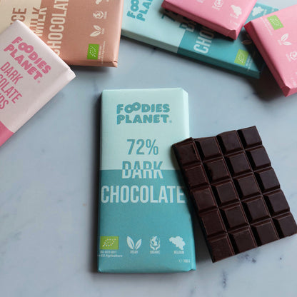 FOODIES-PLANET 72% Dark Belgian Chocolate is full of flavour and easy to use as a snack or to use in your favourite recipes.
