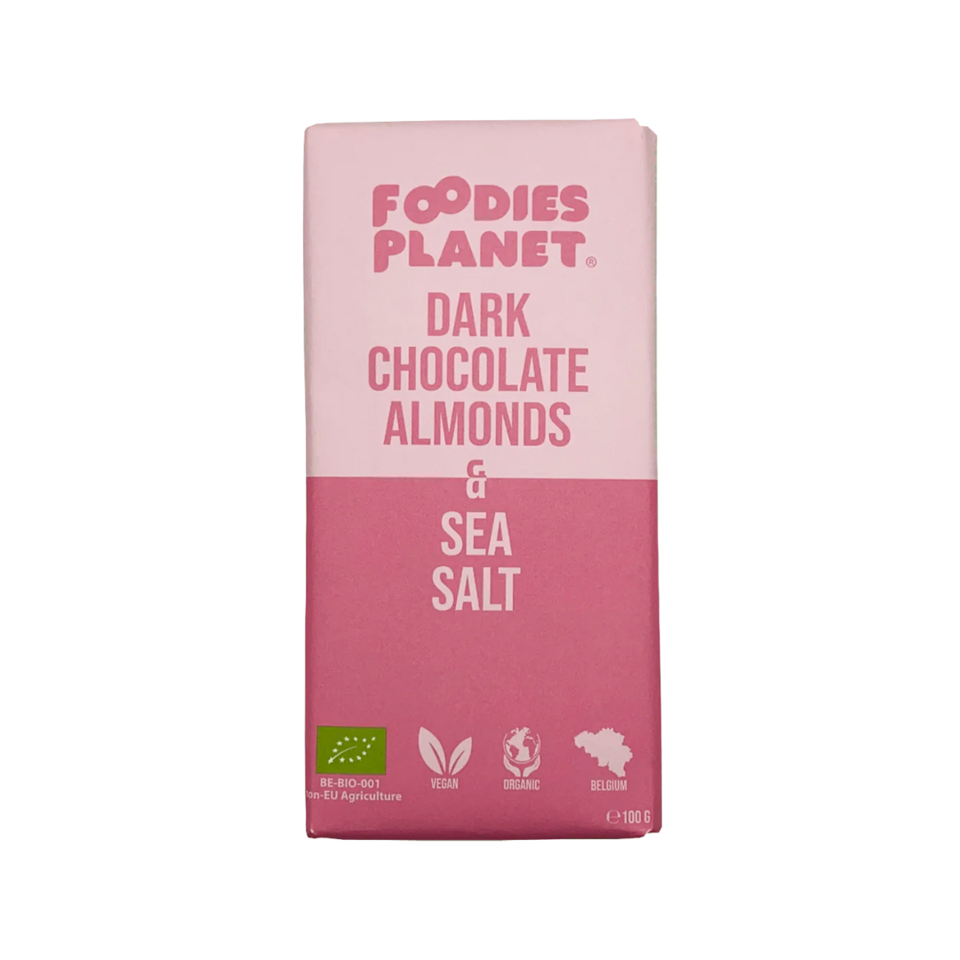 FOODIES-PLANET Dark Belgian Chocolate with crunchy Almonds and Sea Salt