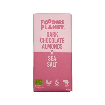 FOODIES-PLANET Dark Belgian Chocolate with crunchy Almonds and Sea Salt