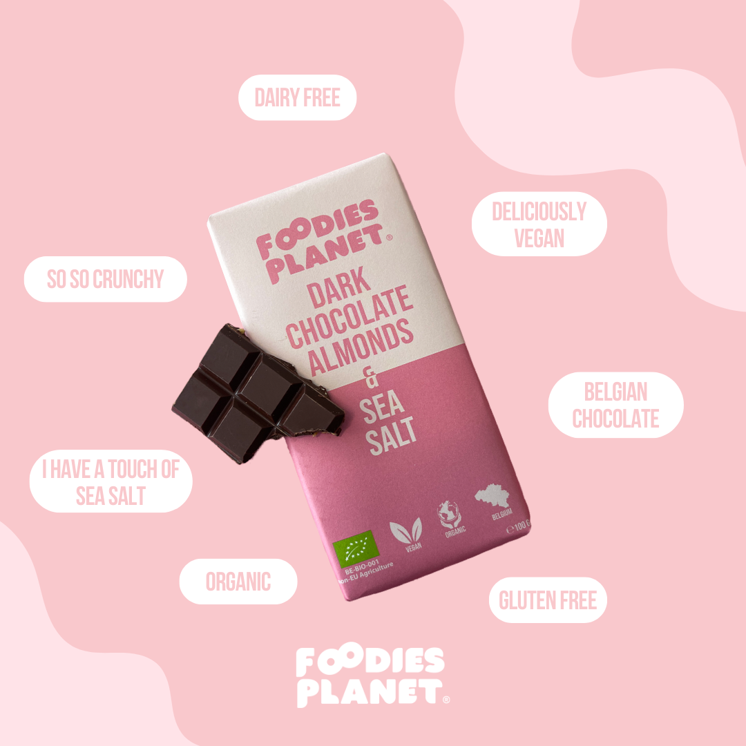 This Dark Belgian Chocolate with Almonds and Sea Salt is vegan, organic, glutenfree and also crunchy and salty. It's the perfect chocolate for the ultimate chocoholic. Easy to use as a snack or to use in your favourite recipes.